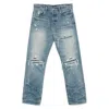 Amiri Men Blue Jeans With Ripped Details On The Front And Logo Patch On The Rear In Denim Man In Blue