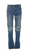 Amiri Mens Dark Indigo Mx1 Distressed Slim-leg Stretch-denim Jeans In Blue