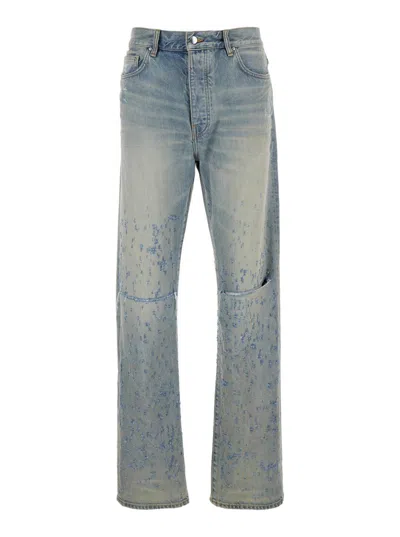 AMIRI LIGHT BLUE DESTROYED STRAIGHT JEANS WITH CUT-OUT