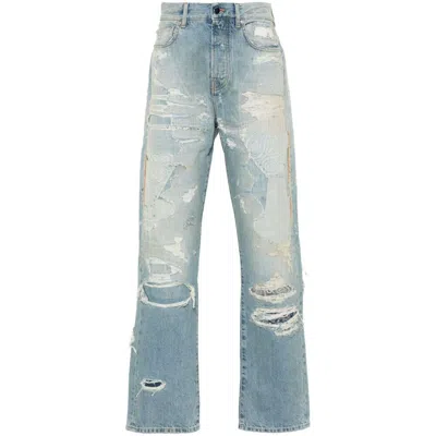 Amiri Blue Repaired Straight Jeans In Antique Indigo