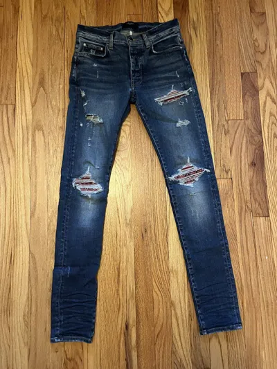 Pre-owned Amiri Jeans Blue Mx1 Red Bandana Patch