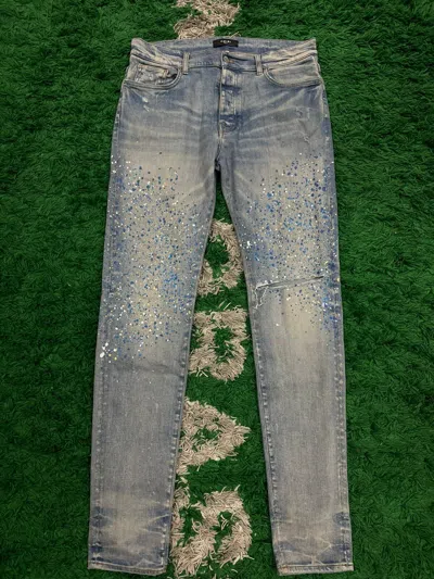Pre-owned Amiri Jeans Crystals 36 In Blue