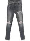 Amiri Quad Flannel Grey Ripped Denim Jeans In Gray