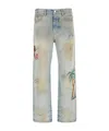 Amiri Distressed Embroidered Denim Trousers In Gray