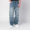 Amiri Men Blue Jeans With Ripped Details On The Front And Logo Patch On The Rear In Denim Man In Blue