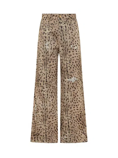 Amiri Jet Set Animal Print Denim Pants In Dark Brown