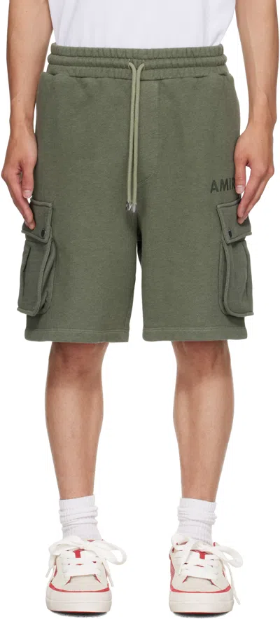Amiri Khaki '' Stencil Cargo Shorts In Green