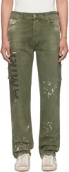 Amiri Khaki Army Logo Painted Slim Workman Jeans