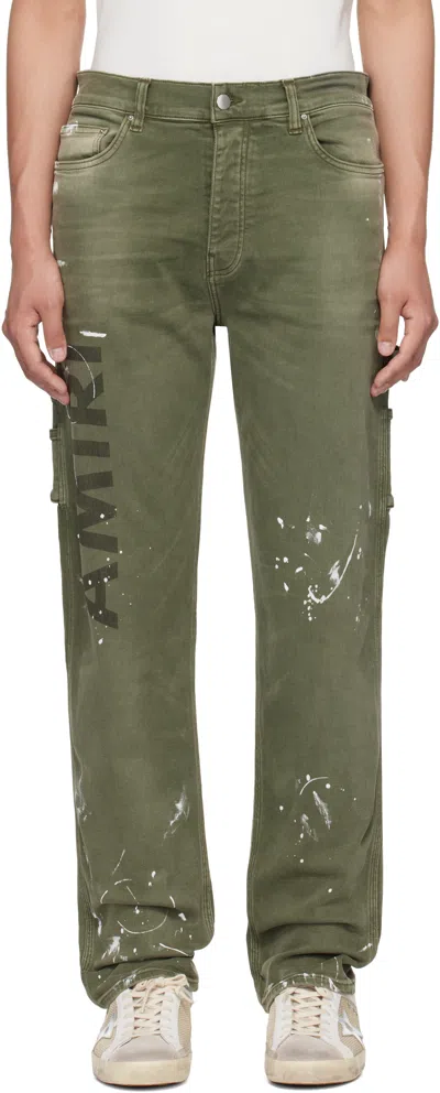 Amiri Khaki Army Logo Painted Slim Workman Jeans