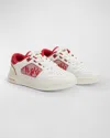 Amiri White/red Kids' Classic Logo-embellished Leather Low-top Traine In White Red