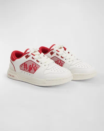 Amiri White/red Kids' Classic Logo-embellished Leather Low-top Traine