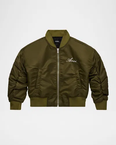 Amiri Kid's Bones Bomber Jacket In Green