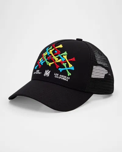 Amiri Kid's Bones Embroidered Trucker Hat In Black