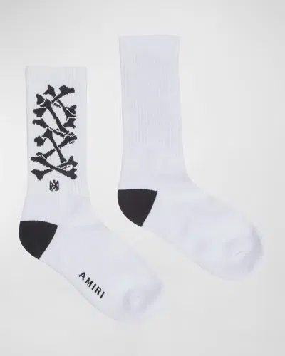 Amiri Kid's Bones Intarsia 1-pair Of Socks In White Black