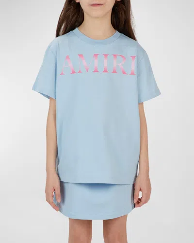 Amiri Kid's Gradient Logo-print T-shirt In Cerulean