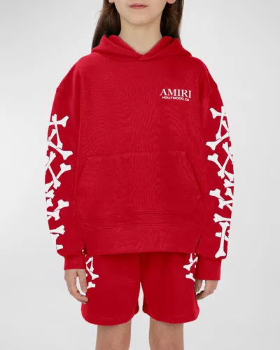 Amiri Kid's Logo-print Bones Hoodie In Red