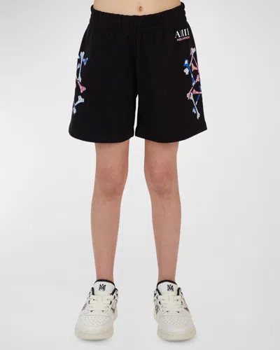 Amiri Kid's Logo-print Bones Sweat Shorts In Black