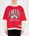 Amiri Kid's Logo Star Jersey Mesh Combo Hoodie In Varsity Red