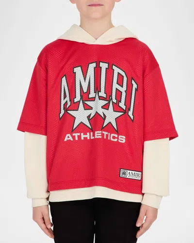 Amiri Kid's Logo Star Jersey Mesh Combo Hoodie In Varsity Red