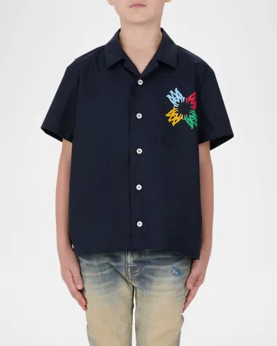 Amiri Kid's Ma Quad Scribble Button-front Shirt In Black