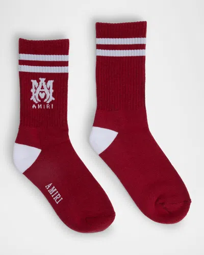 Amiri Kid's Ma Stripe Crew Socks In Varsity Red