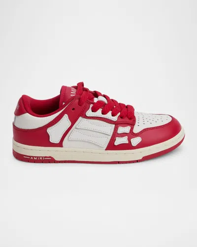 Amiri Kid's Skel-top Two-tone Leather Low-top Sneakers, Toddler In Varsity Red