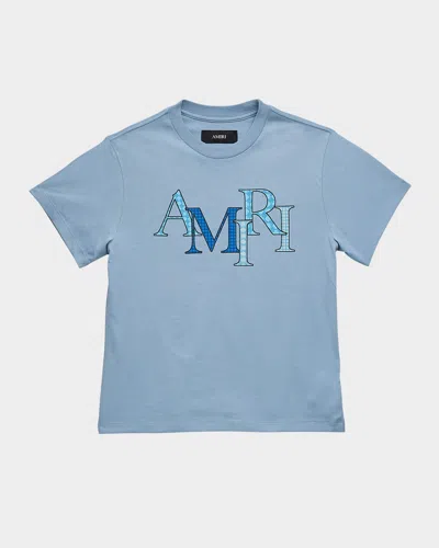 Amiri Kid's Staggered Logo Short-sleeve T-shirt In Blue