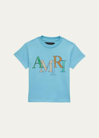 Amiri Kid's Staggered Scribble Logo Tee In Blue