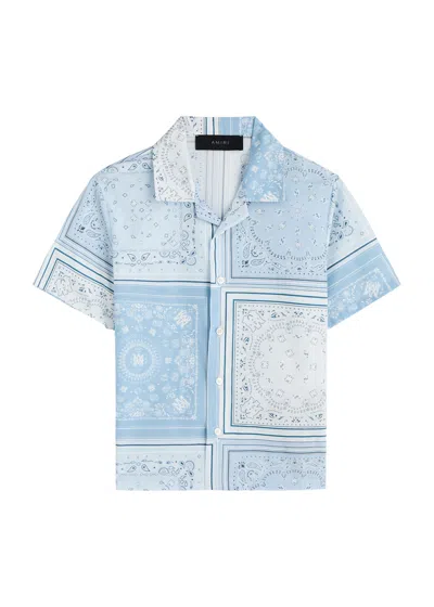 Amiri Kids Bandana-print Cotton-poplin Shirt In Blue Light