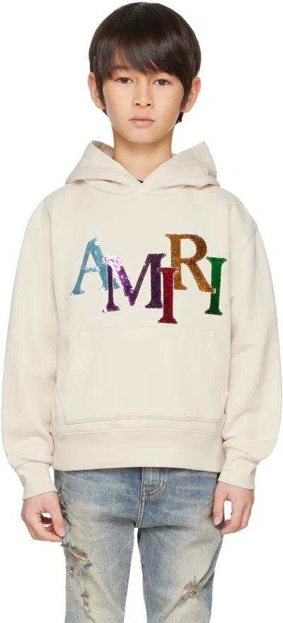 Amiri Kids Beige Staggered Sequin Hoodie In Alabaster