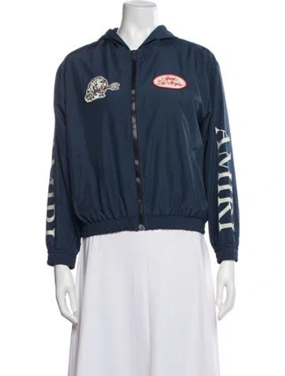Pre-owned Amiri Kids' Boys' Blue Zip-up Hoodie With Graphic Print And Zip-up Closure On Front.