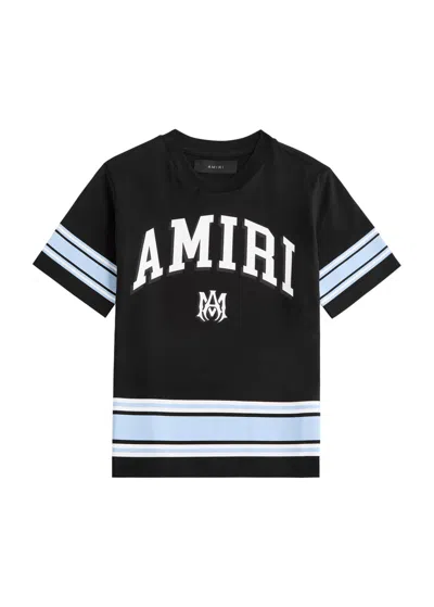 Amiri Kids Logo Stripe-trimmed Cotton T-shirt In Black