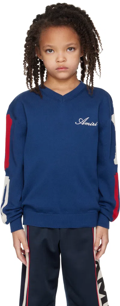 Amiri Kids Navy Bones Sweater In Blue