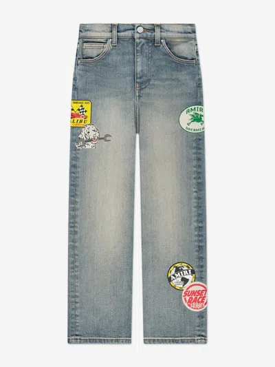 Amiri Kids Station Patch Straight Jeans In Blue