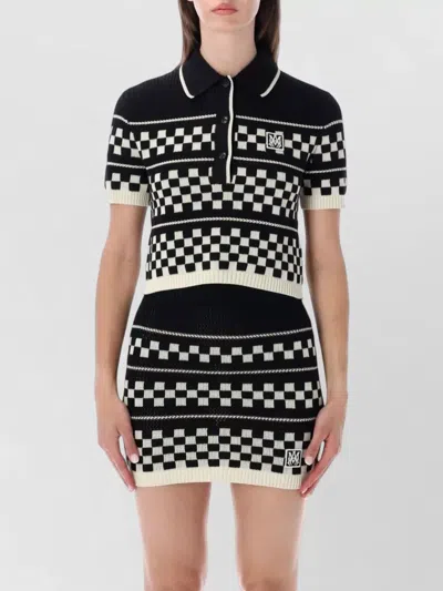 Amiri Knit Polo Cropped Checkered Mesh Dress In Black