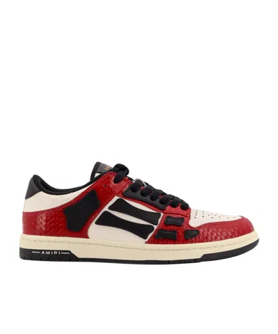 Amiri 'skel Top Low' Red Sneakers With Skeleton Patch In Brown