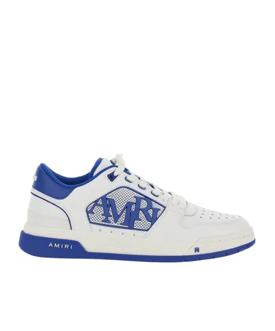 Amiri White And Blue Low Top Sneakers With Contrasting Logo Lettering In Cotton Man In White Blue