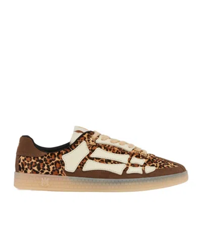 Amiri Pacific Bones Brown Low-top Sneaker With Logo Patch On The Tongue And Leopard Print In Suede Man In Animal Print