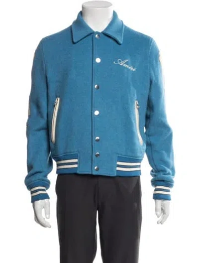 Pre-owned Amiri Lamb Leather Bomber Jacket In Blue