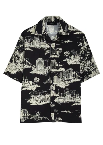 Amiri Black La Landmark Camp Shirt In Multi