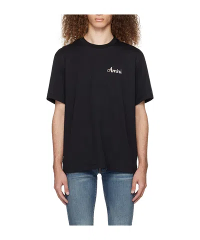 Amiri 'city'black Crewneck T-shirt With Logo Detail On The Front And Maxi Logo Print On The Rear