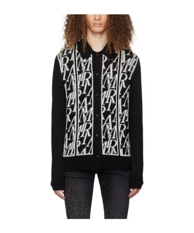 Amiri Lapel Long-sleeved Knitted Cardigan In Black