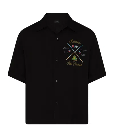 Amiri Pool Cue Printed Viscose Bowling Shirt In Black