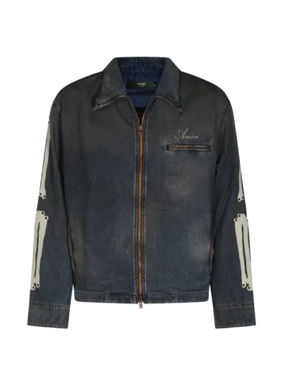 Amiri Lea Bones Denim Jacket In Blue