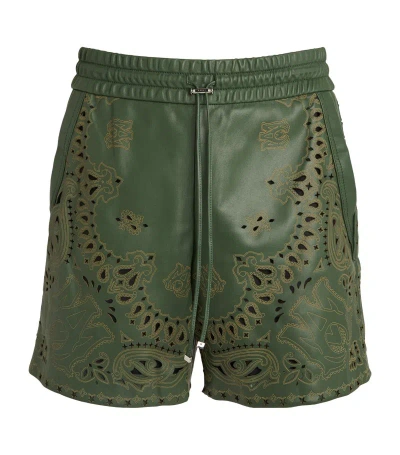 Amiri Leather Bandana Shorts In Green