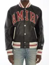Amiri Black Bomber Jacket With Logo Patch In Leather Man In Black