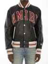 Amiri Black Bomber Jacket With Logo Patch In Leather Man In Black