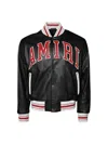 Amiri Black Bomber Jacket With Logo Patch In Leather Man