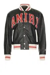 Amiri Black Bomber Jacket With Logo Patch In Leather Man In Black