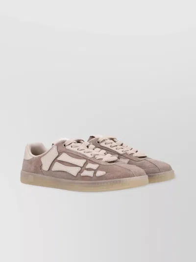 Amiri Leather Bone Appliqué Sneakers With Suede Panels
